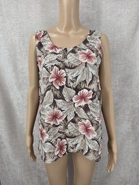 Stunt Silk Vintage Tropical Floral Tank Top Sleeveless Blouse Resortwear